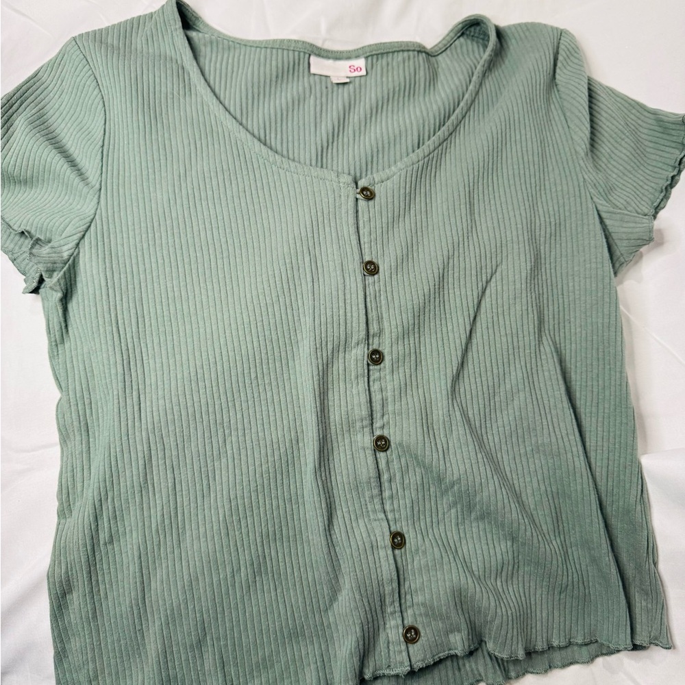 So Women's Green Button-Down Top